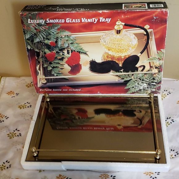 Vintage Other - 💘 LUXURY VINTAGE SMOKED GLASS VANITY TRAY